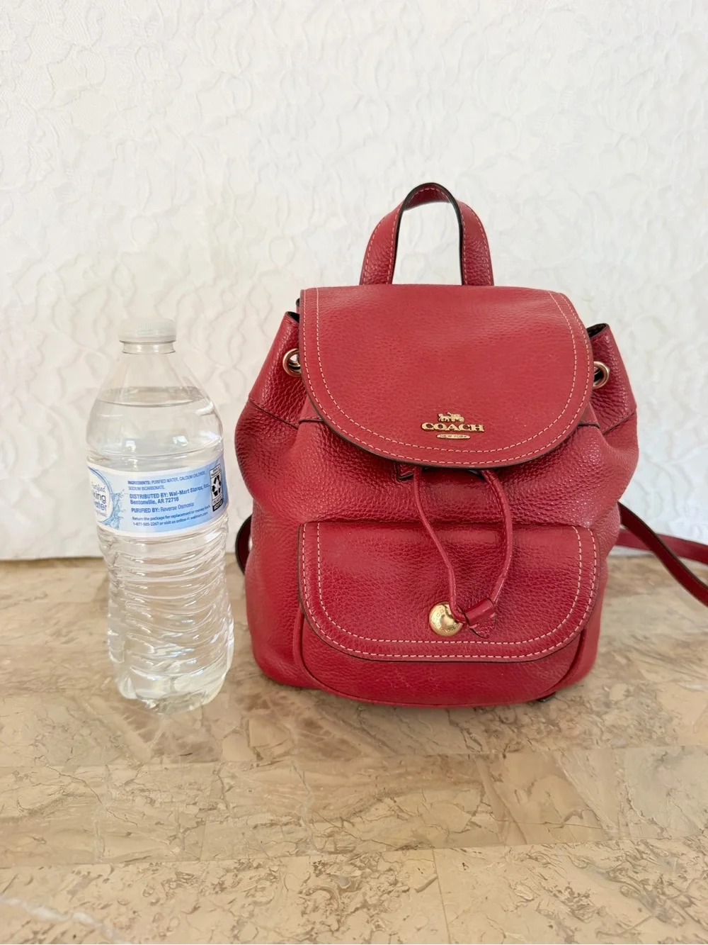 Coach Red Pennie 22 Pebble Leather Backpack